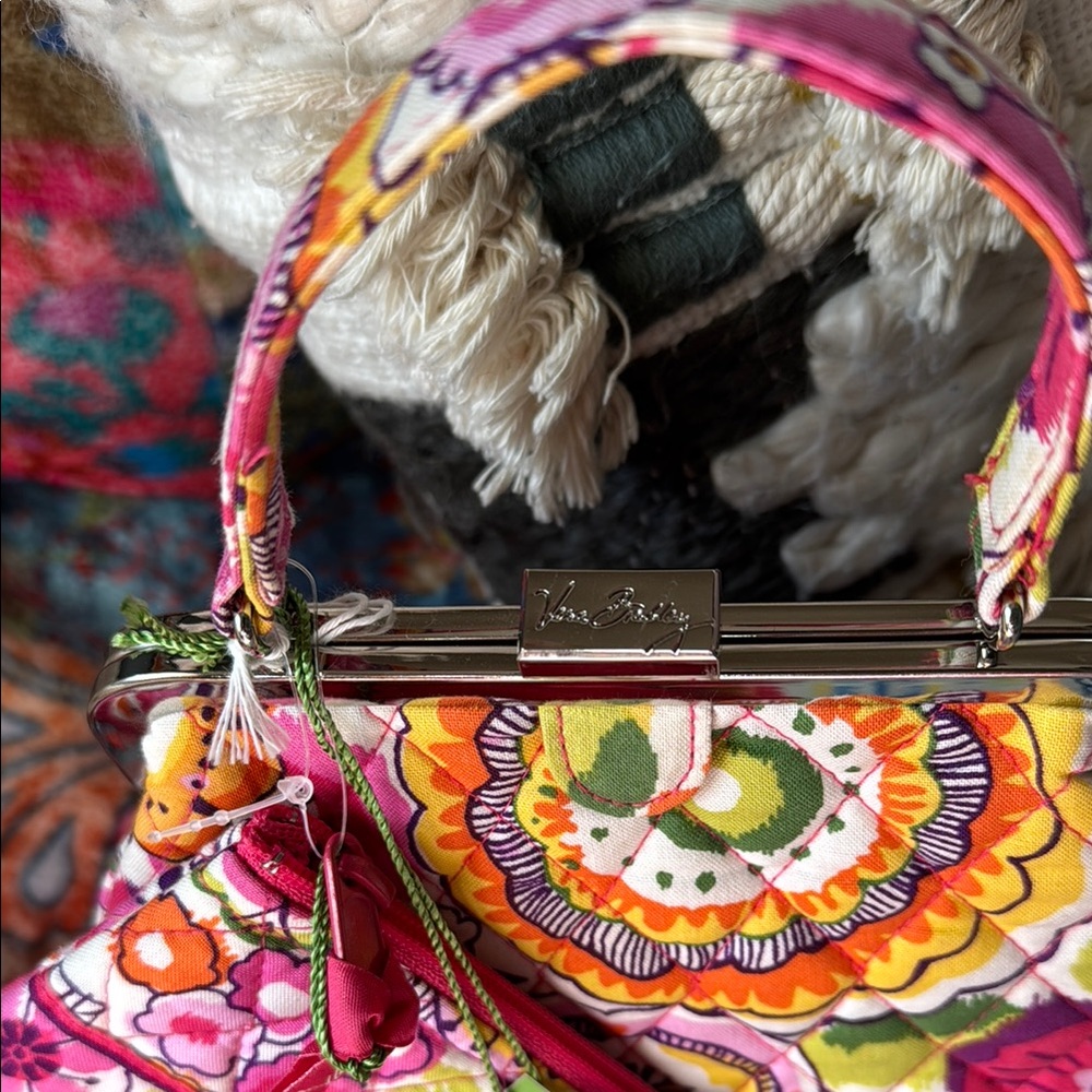 Vera Bradley Floral Mini Frame Crossbody Clementine and matching Pouch - Picture 2 of 13